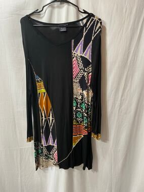 Fresh Groove Pieced Black Art to Wear Artsy Lagenlook Tunic Large